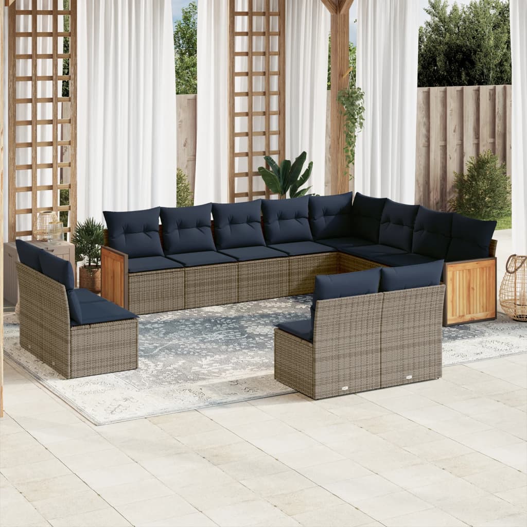 12-delige tuinbankset met kussens, grijs polyrotan is nu te koop bij PeponiXL, paradijselijk wonen!