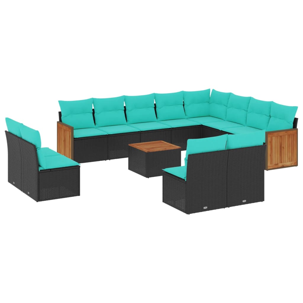 13-delige tuinbankset met kussens van zwart polyrotan is nu te koop bij PeponiXL, paradijselijk wonen!