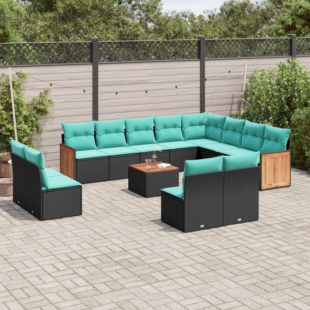 13-delige tuinbankset met kussens van zwart polyrotan is nu te koop bij PeponiXL, paradijselijk wonen!