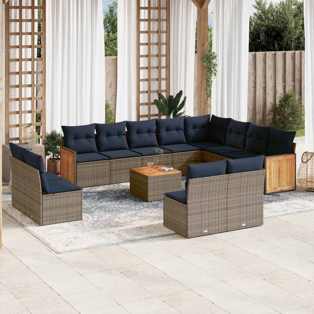 13-delige tuinbankset met kussens, grijs polyrotan is nu te koop bij PeponiXL, paradijselijk wonen!