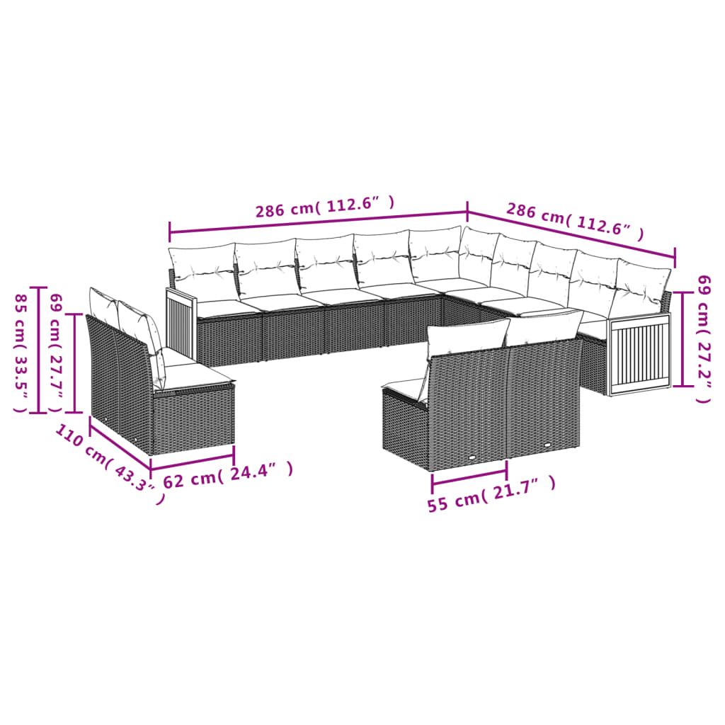 13-delige Loungeset met kussens poly rattan zwart is nu te koop bij PeponiXL, paradijselijk wonen!