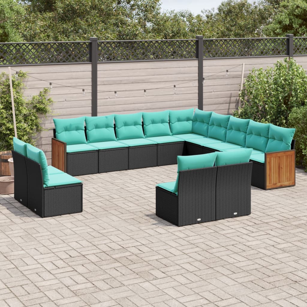 13-delige tuinbankset met kussens van zwart polyrotan is nu te koop bij PeponiXL, paradijselijk wonen!