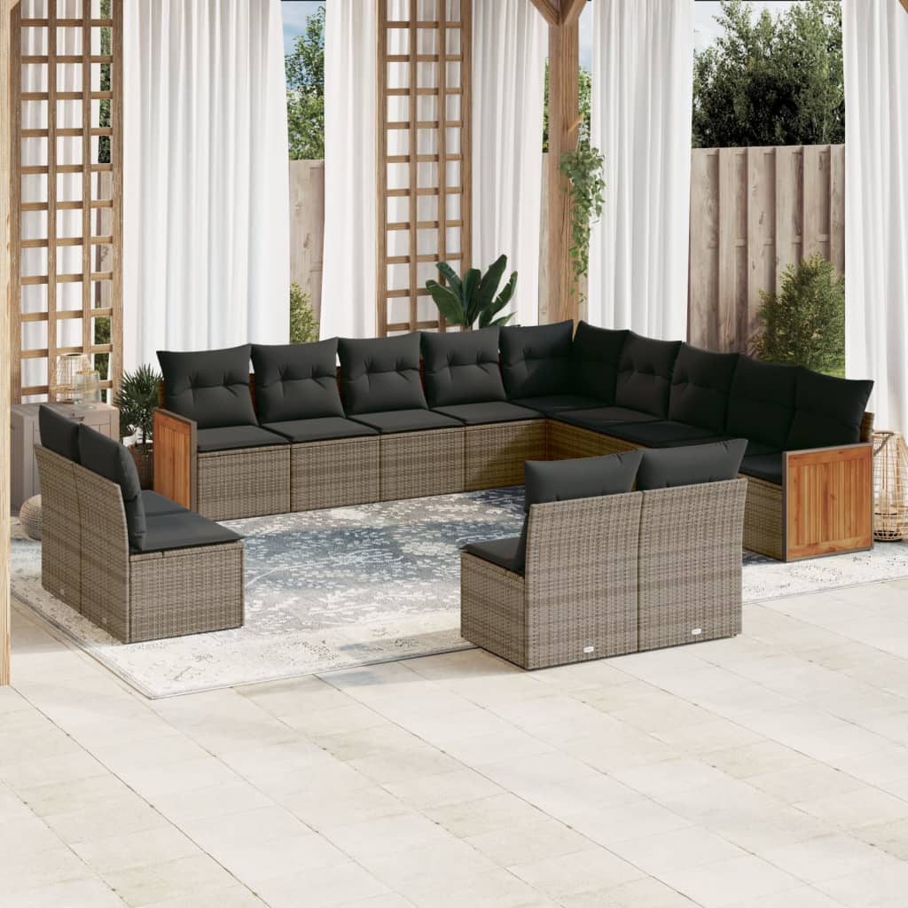 13-delige Loungeset met kussens poly rattan grijs is nu te koop bij PeponiXL, paradijselijk wonen!