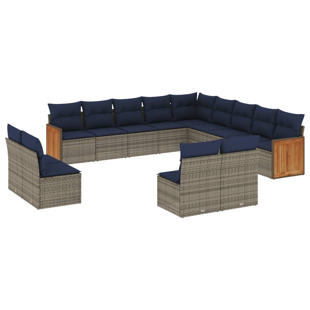 13-delige tuinbankset met kussens, grijs polyrotan is nu te koop bij PeponiXL, paradijselijk wonen!