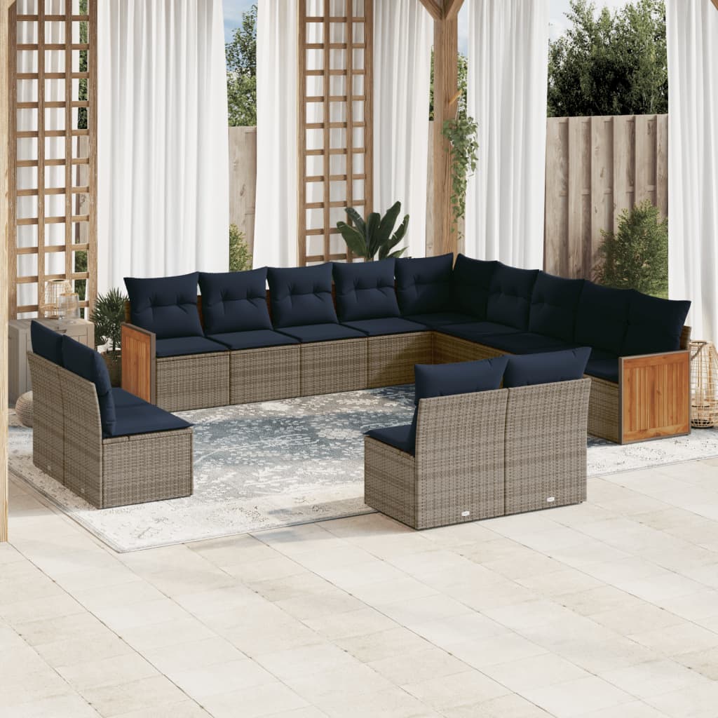 13-delige tuinbankset met kussens, grijs polyrotan is nu te koop bij PeponiXL, paradijselijk wonen!