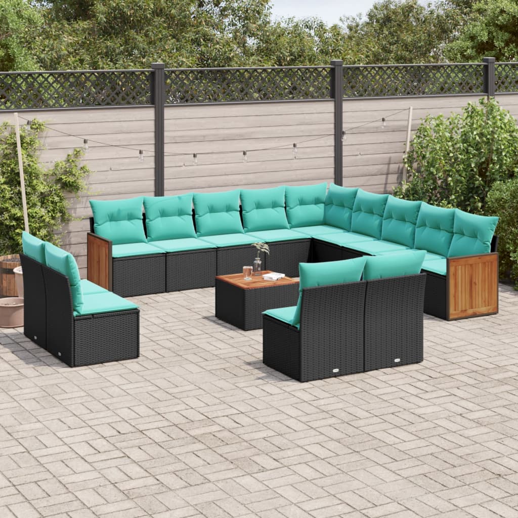 14-delige tuinbankset met kussens van zwart polyrotan is nu te koop bij PeponiXL, paradijselijk wonen!
