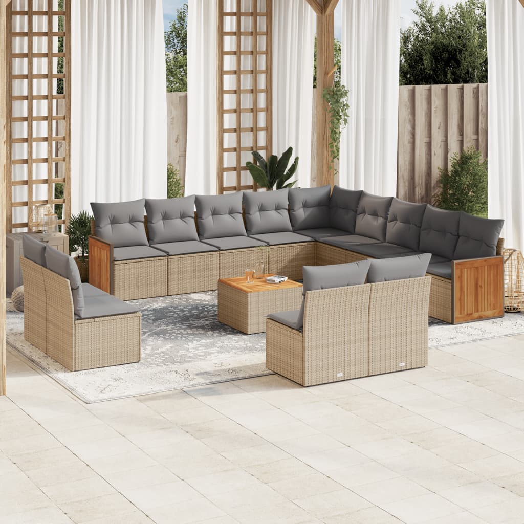14-delige Loungeset met kussens poly rattan beige is nu te koop bij PeponiXL, paradijselijk wonen!