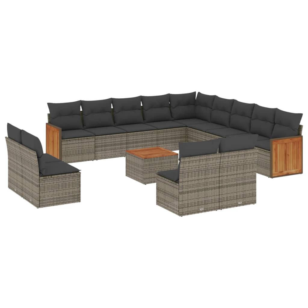 14-delige Loungeset met kussens poly rattan grijs is nu te koop bij PeponiXL, paradijselijk wonen!