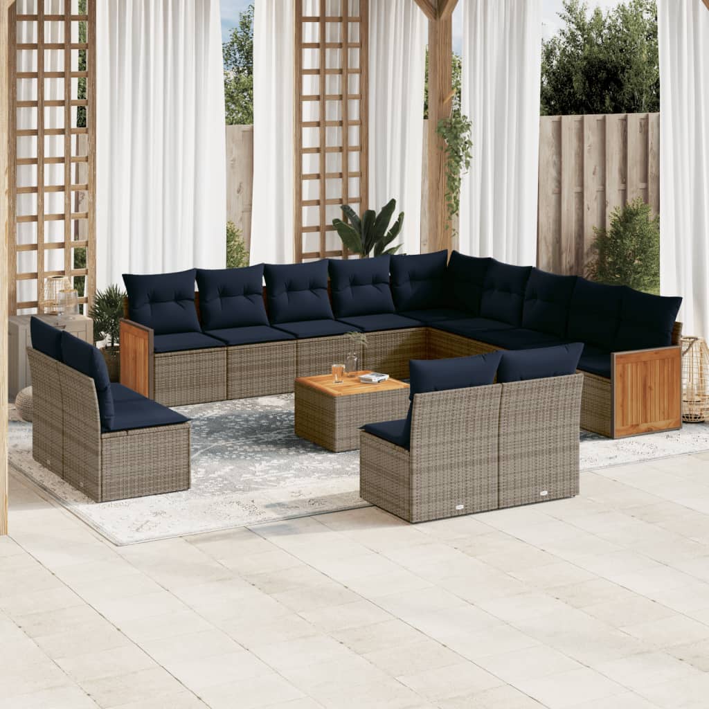 14-delige tuinbankset met kussens, grijs polyrotan is nu te koop bij PeponiXL, paradijselijk wonen!