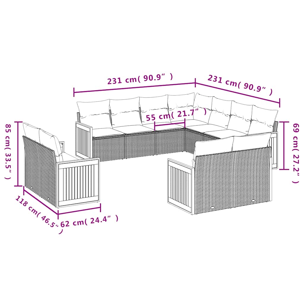 11-delige Loungeset met kussens poly rattan zwart is nu te koop bij PeponiXL, paradijselijk wonen!