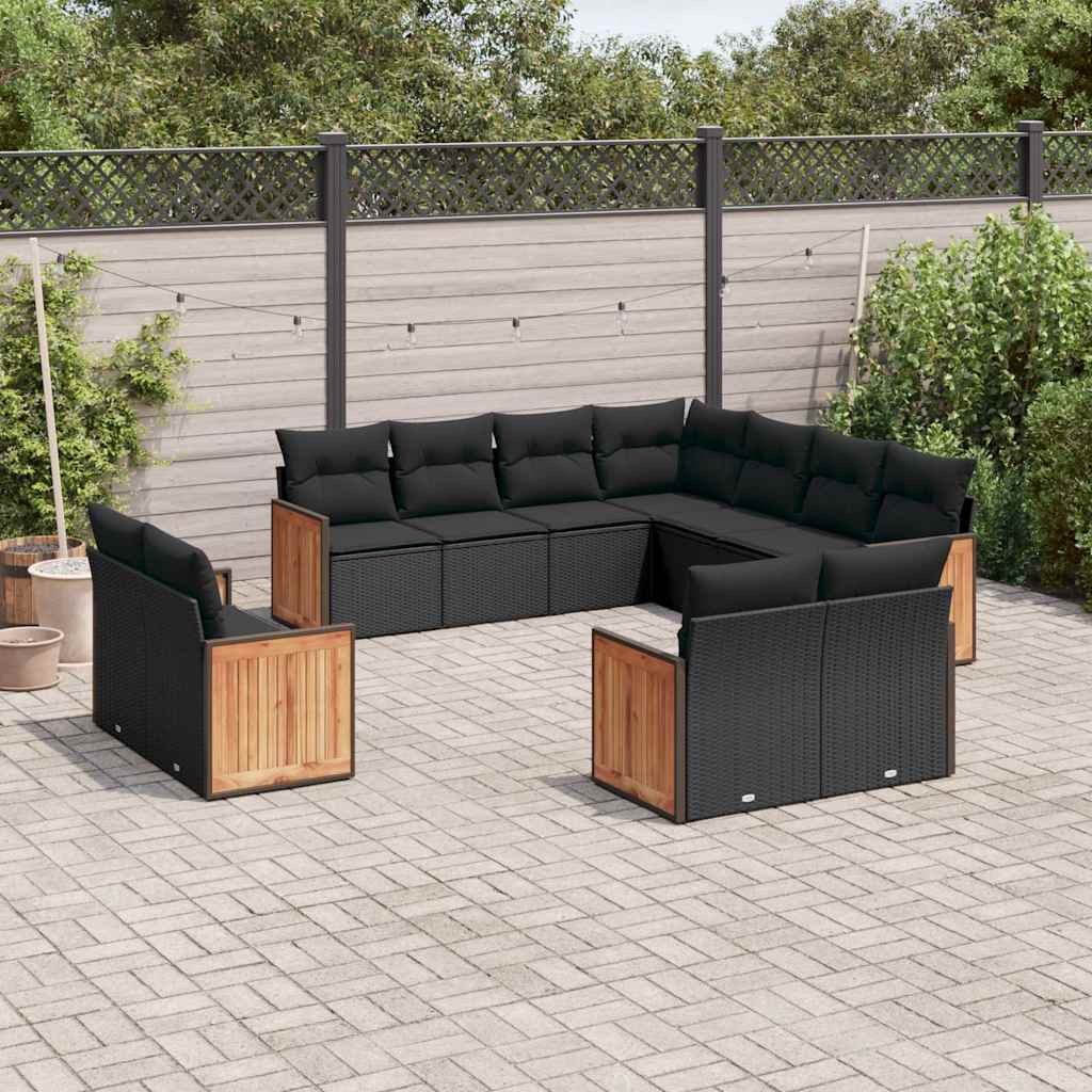 11-delige Loungeset met kussens poly rattan zwart is nu te koop bij PeponiXL, paradijselijk wonen!