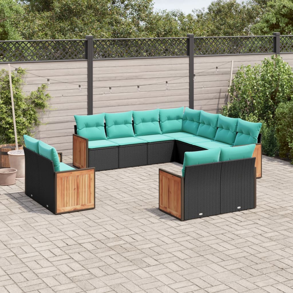 11-delige tuinbankset met kussens, zwart polyrotan is nu te koop bij PeponiXL, paradijselijk wonen!