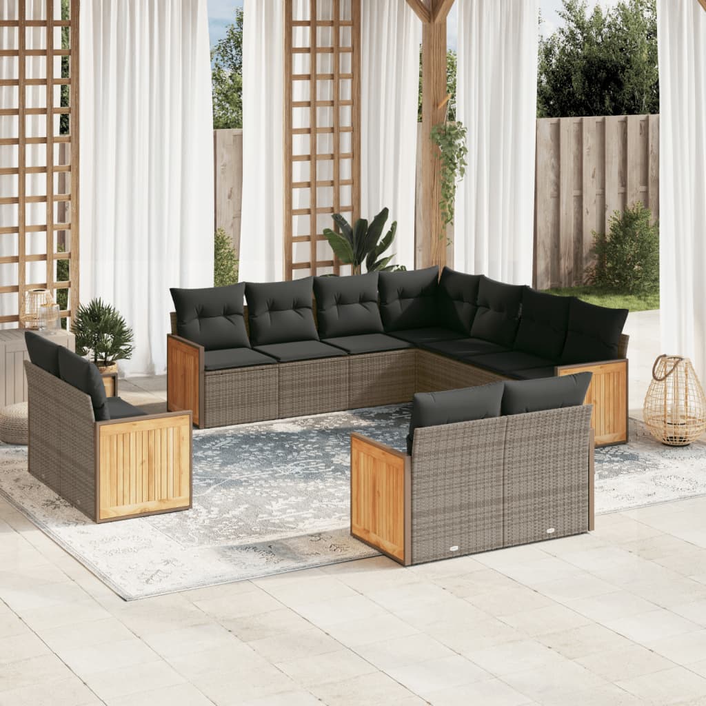 11-delige Loungeset met kussens poly rattan grijs is nu te koop bij PeponiXL, paradijselijk wonen!