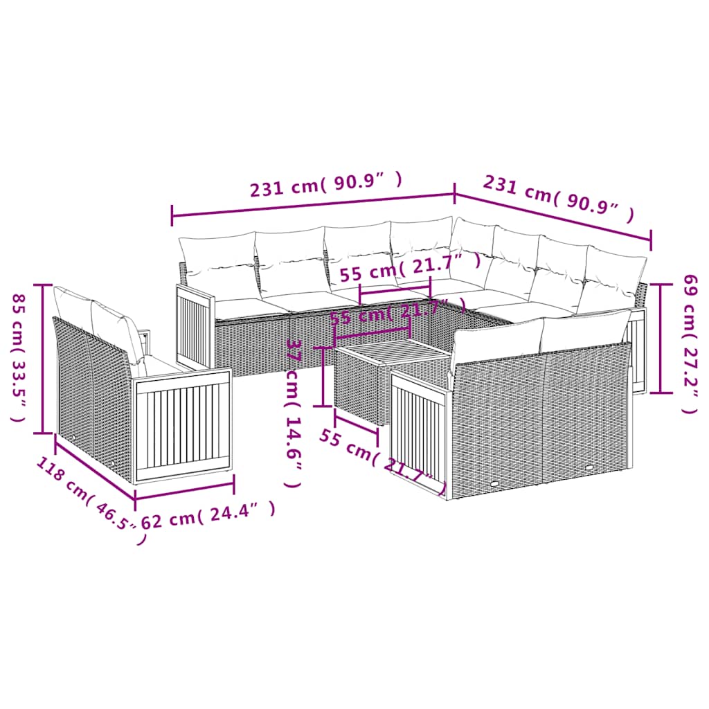 12-delige Loungeset met kussens poly rattan zwart is nu te koop bij PeponiXL, paradijselijk wonen!