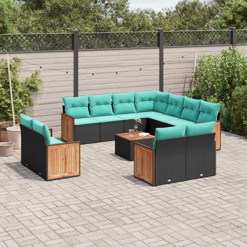 12-delige tuinbankset met kussens van zwart polyrotan is nu te koop bij PeponiXL, paradijselijk wonen!