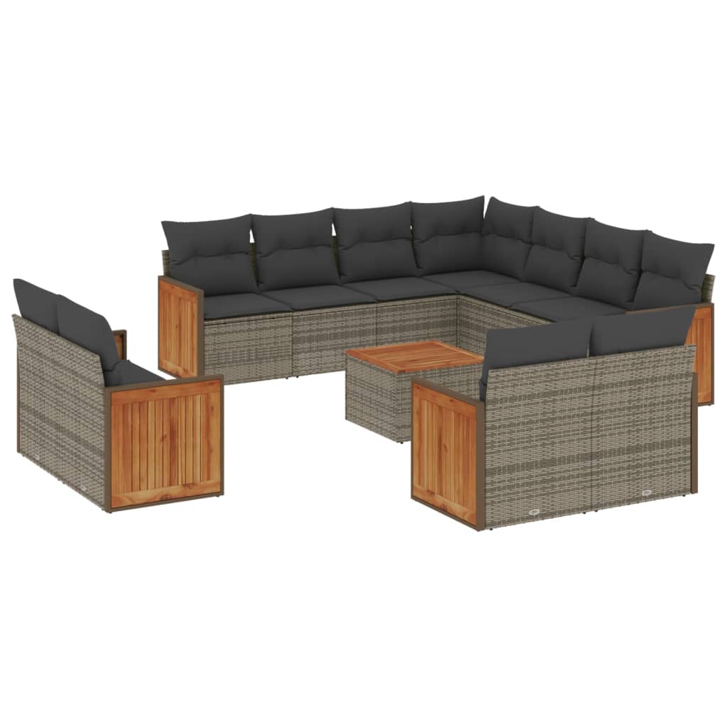 12-delige Loungeset met kussens poly rattan grijs is nu te koop bij PeponiXL, paradijselijk wonen!