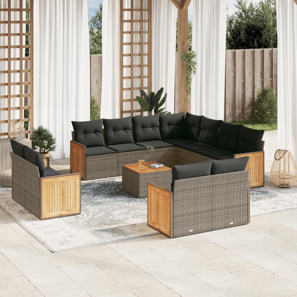 12-delige Loungeset met kussens poly rattan grijs is nu te koop bij PeponiXL, paradijselijk wonen!