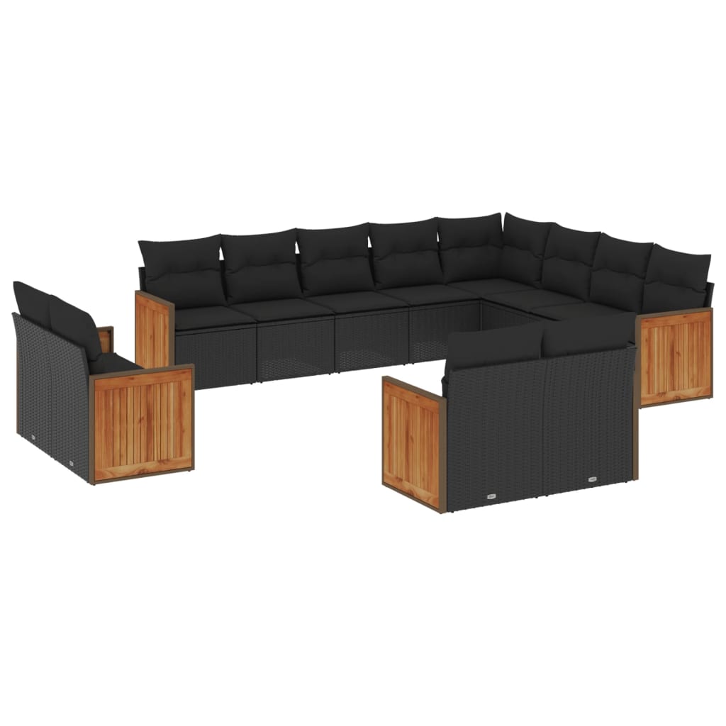 12-delige Loungeset met kussens poly rattan zwart is nu te koop bij PeponiXL, paradijselijk wonen!
