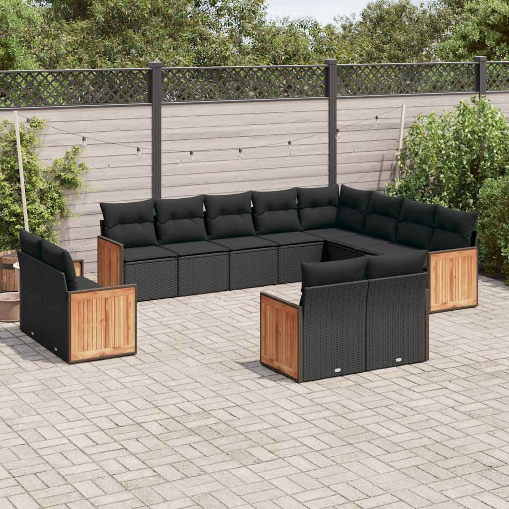 12-delige Loungeset met kussens poly rattan zwart is nu te koop bij PeponiXL, paradijselijk wonen!