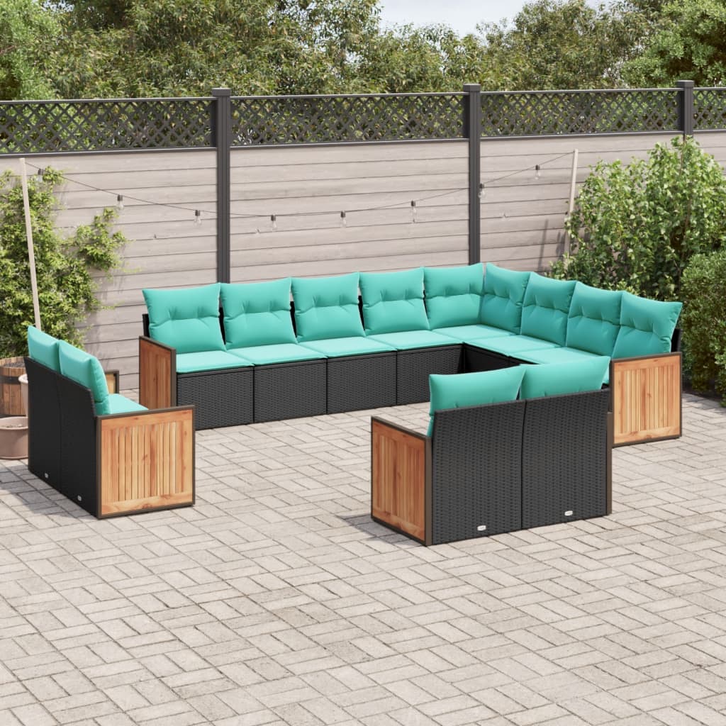 12-delige tuinbankset met kussens van zwart polyrotan is nu te koop bij PeponiXL, paradijselijk wonen!
