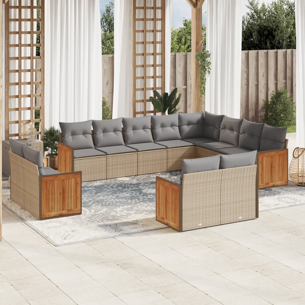 12-delige Loungeset met kussens poly rattan beige is nu te koop bij PeponiXL, paradijselijk wonen!