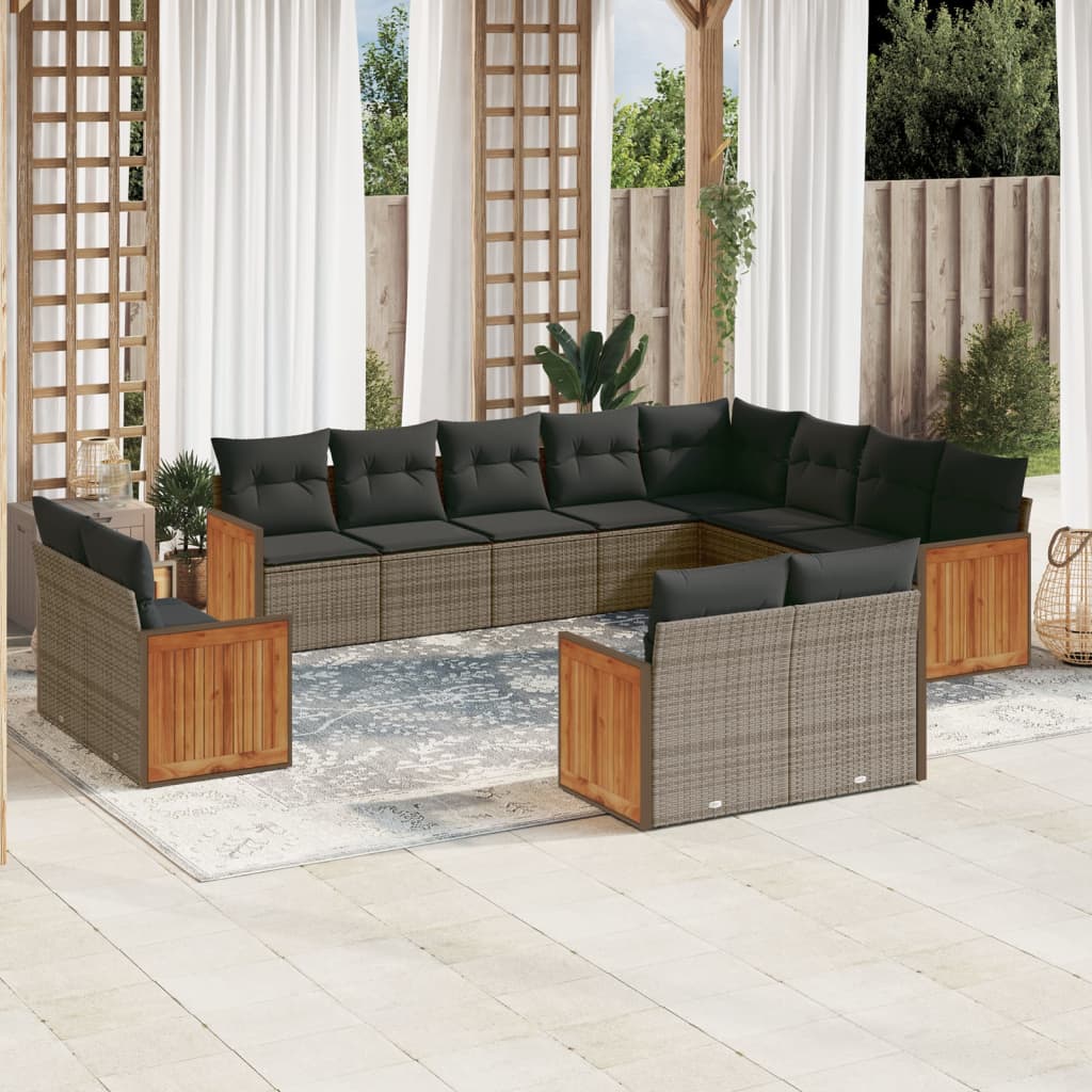 12-delige Loungeset met kussens poly rattan grijs is nu te koop bij PeponiXL, paradijselijk wonen!