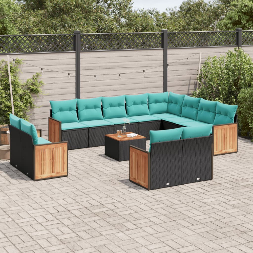 13-delige tuinbankset met kussens van zwart polyrotan is nu te koop bij PeponiXL, paradijselijk wonen!