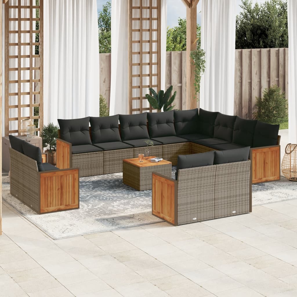 13-delige Loungeset met kussens poly rattan grijs is nu te koop bij PeponiXL, paradijselijk wonen!