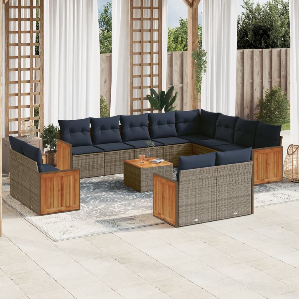 13-delige tuinbankset met kussens, grijs polyrotan is nu te koop bij PeponiXL, paradijselijk wonen!