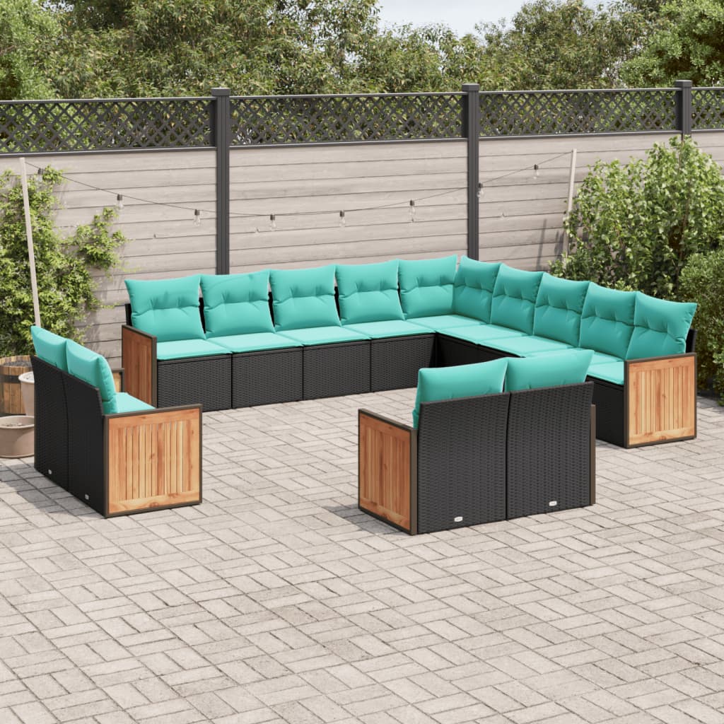 13-delige tuinbankset met kussens van zwart polyrotan is nu te koop bij PeponiXL, paradijselijk wonen!