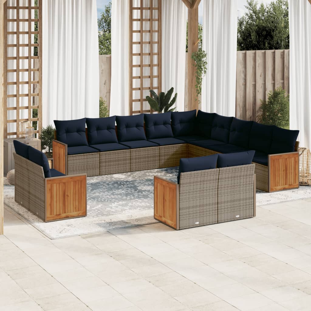 13-delige tuinbankset met kussens, grijs polyrotan is nu te koop bij PeponiXL, paradijselijk wonen!