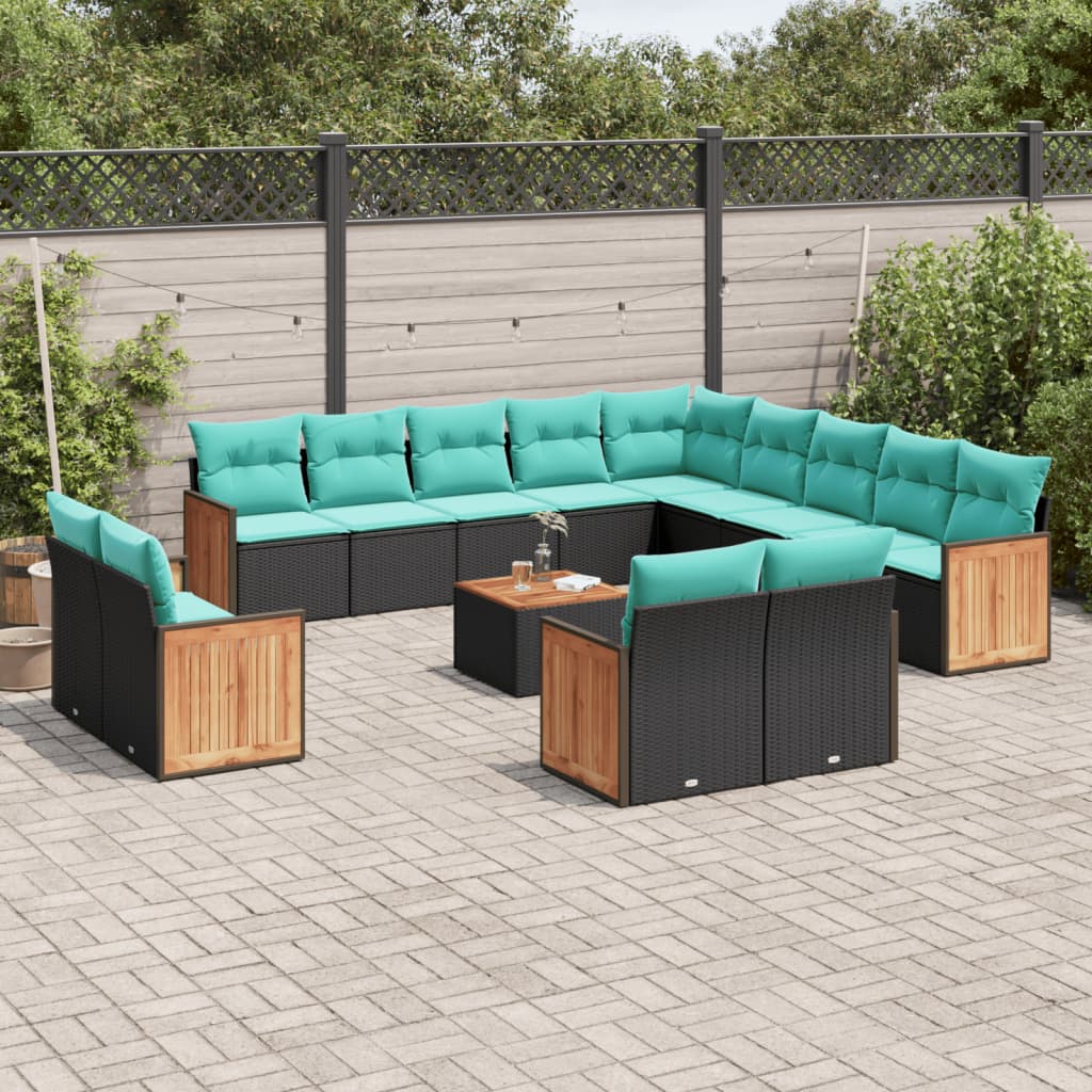 14-delige tuinbankset met kussens van zwart polyrotan is nu te koop bij PeponiXL, paradijselijk wonen!