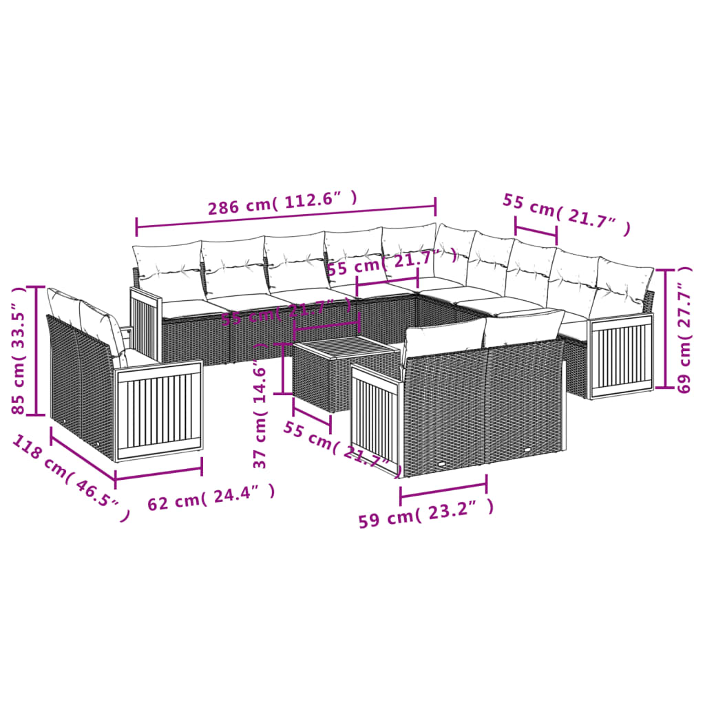 14-delige Loungeset met kussens poly rattan grijs is nu te koop bij PeponiXL, paradijselijk wonen!