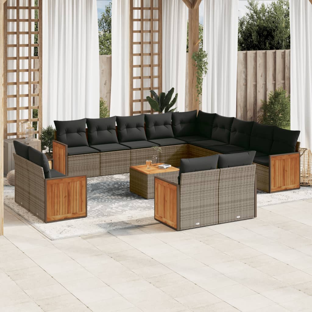 14-delige Loungeset met kussens poly rattan grijs is nu te koop bij PeponiXL, paradijselijk wonen!