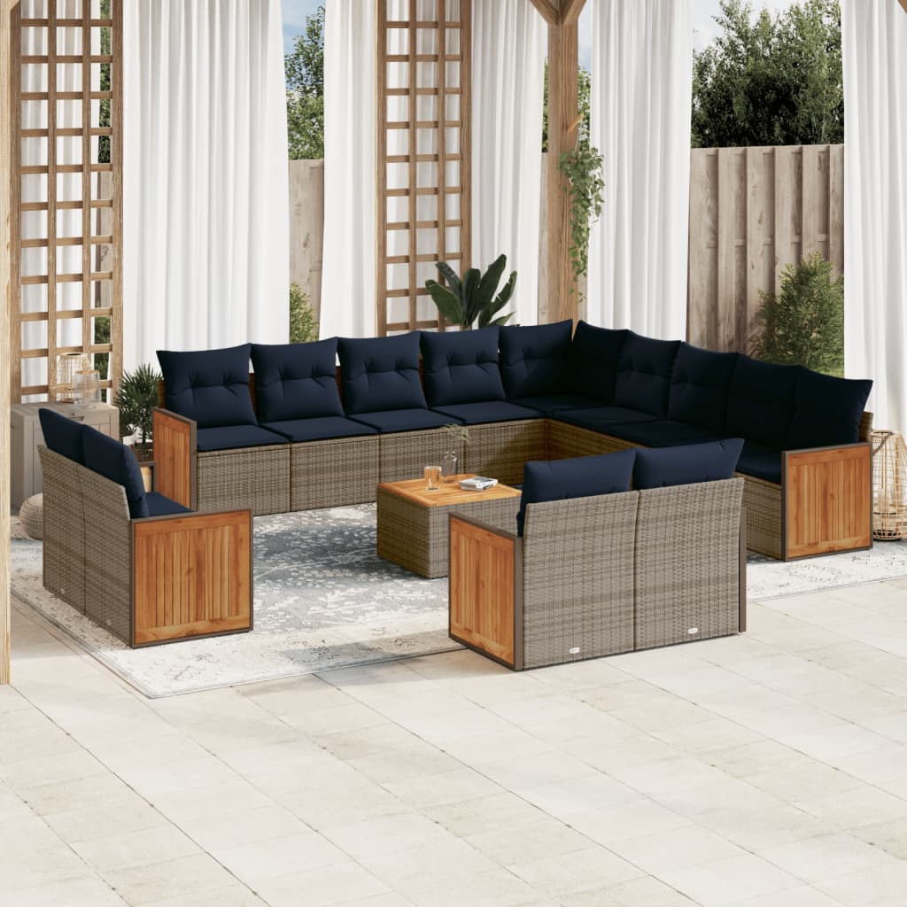 14-delige tuinbankset met kussens, grijs polyrotan is nu te koop bij PeponiXL, paradijselijk wonen!