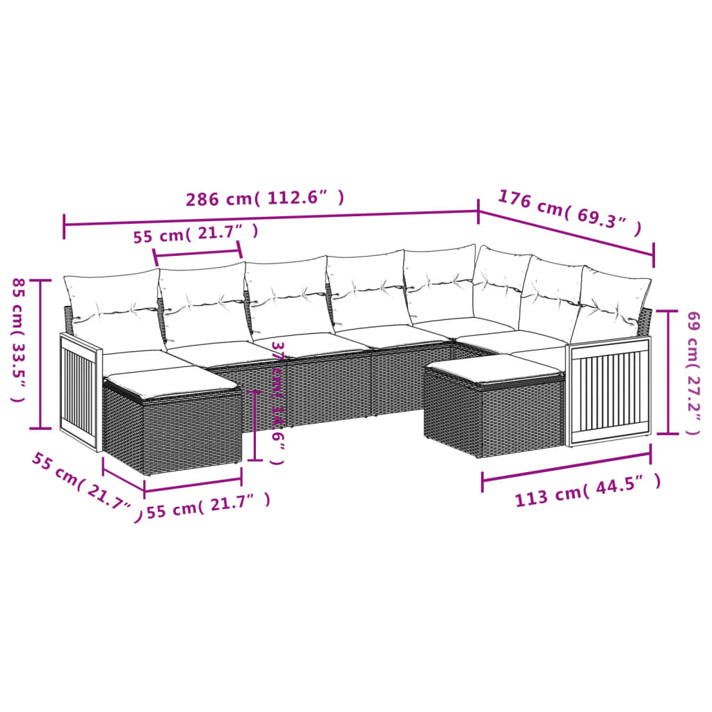 9-delige tuinbankset met kussens van zwart polyrotan is nu te koop bij PeponiXL, paradijselijk wonen!