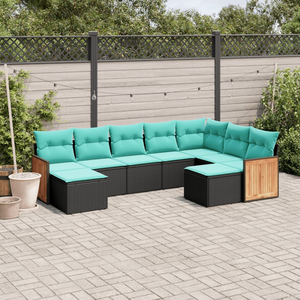 9-delige tuinbankset met kussens van zwart polyrotan is nu te koop bij PeponiXL, paradijselijk wonen!