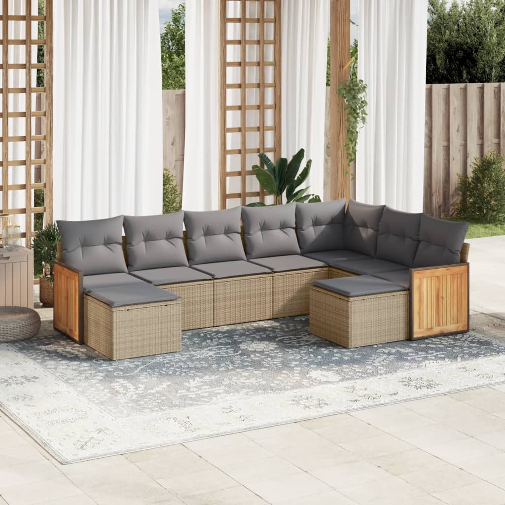 9-delige Loungeset met kussens poly rattan beige is nu te koop bij PeponiXL, paradijselijk wonen!