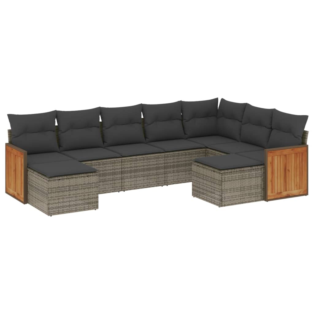 9-delige Loungeset met kussens poly rattan grijs is nu te koop bij PeponiXL, paradijselijk wonen!