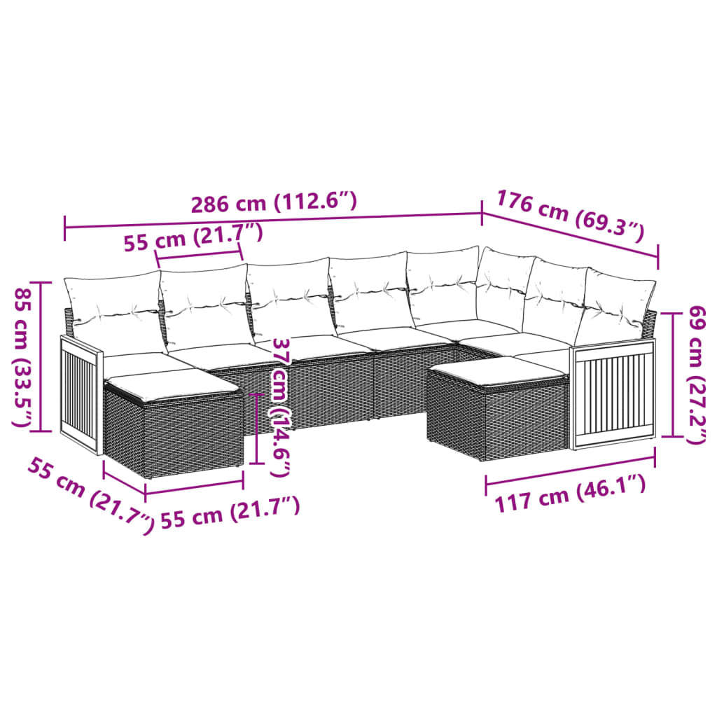 9-delige Loungeset met kussens poly rattan grijs is nu te koop bij PeponiXL, paradijselijk wonen!