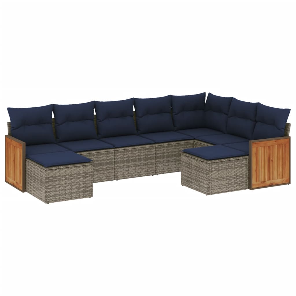 9-delige tuinbankset met kussens, grijs polyrotan is nu te koop bij PeponiXL, paradijselijk wonen!