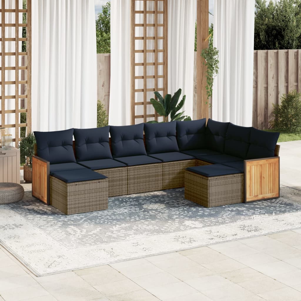 9-delige tuinbankset met kussens, grijs polyrotan is nu te koop bij PeponiXL, paradijselijk wonen!