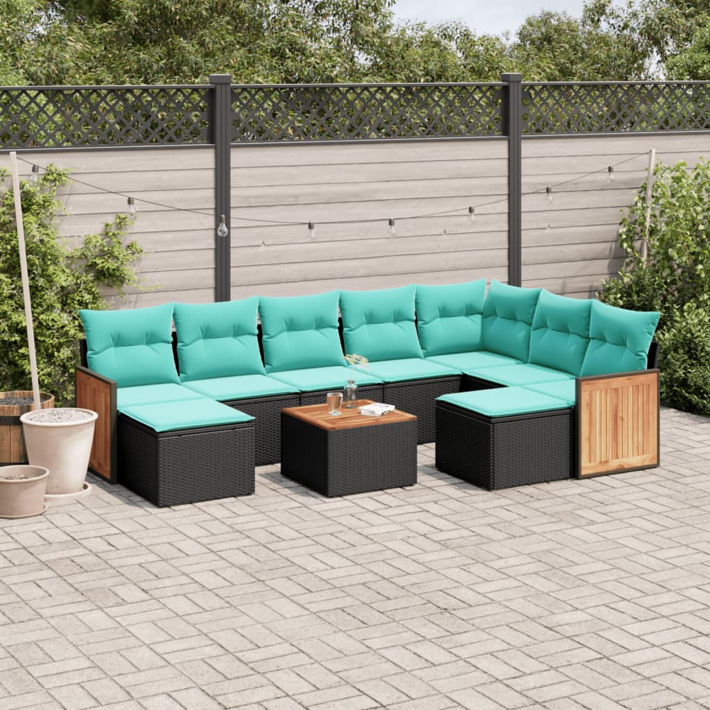 10-delige tuinbankset met kussens van zwart polyrotan is nu te koop bij PeponiXL, paradijselijk wonen!