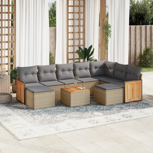 10-delige Loungeset met kussens poly rattan beige is nu te koop bij PeponiXL, paradijselijk wonen!