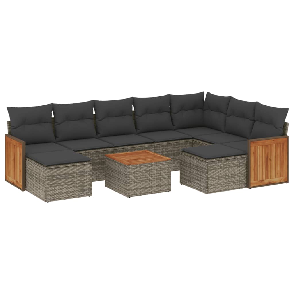 10-delige Loungeset met kussens poly rattan grijs is nu te koop bij PeponiXL, paradijselijk wonen!