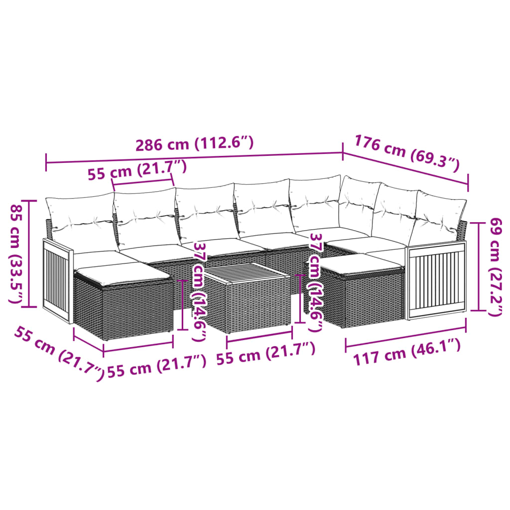 10-delige Loungeset met kussens poly rattan grijs is nu te koop bij PeponiXL, paradijselijk wonen!
