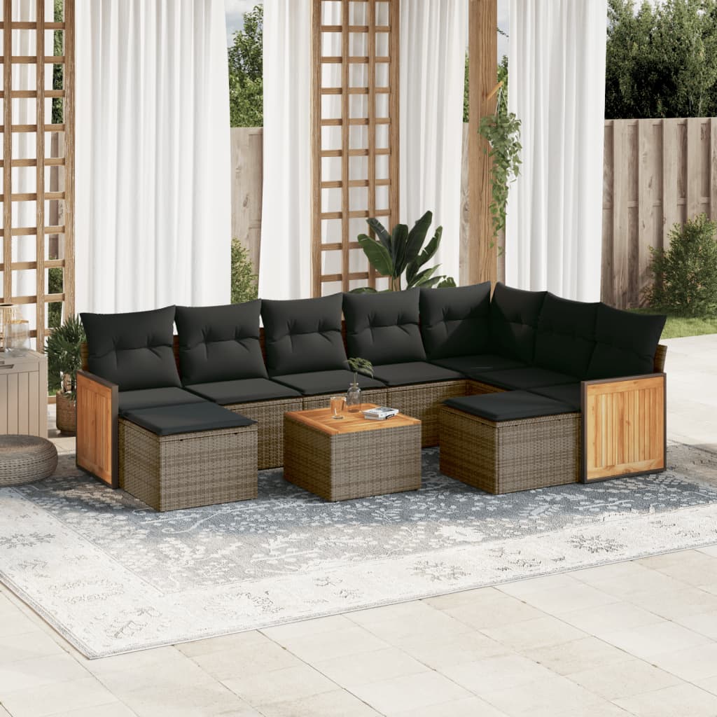 10-delige Loungeset met kussens poly rattan grijs is nu te koop bij PeponiXL, paradijselijk wonen!