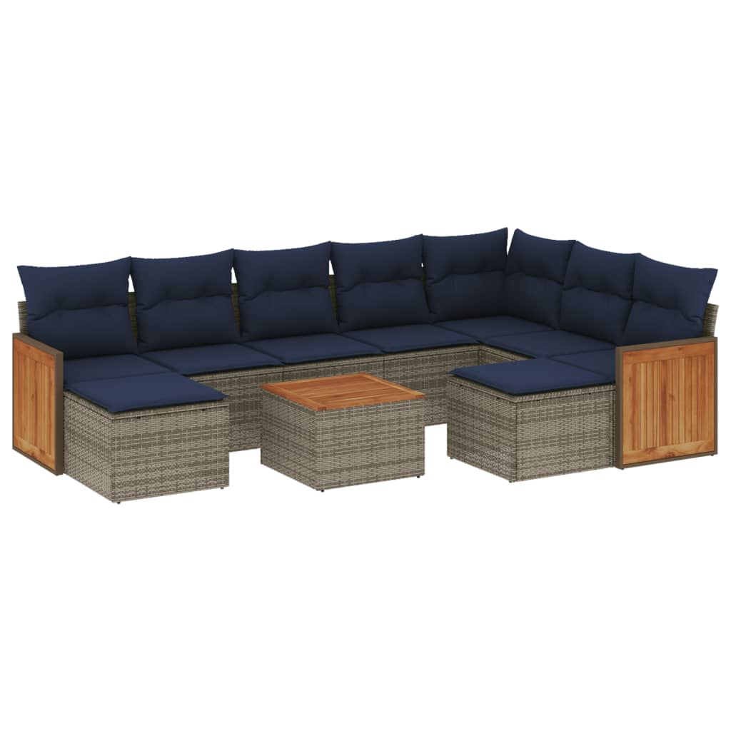 10-delige tuinbankset met kussens, grijs polyrotan is nu te koop bij PeponiXL, paradijselijk wonen!