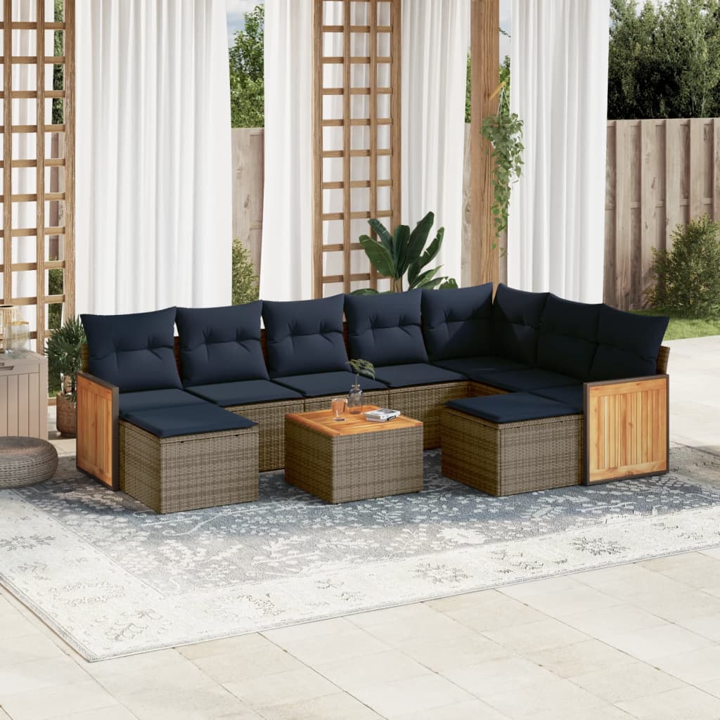 10-delige tuinbankset met kussens, grijs polyrotan is nu te koop bij PeponiXL, paradijselijk wonen!