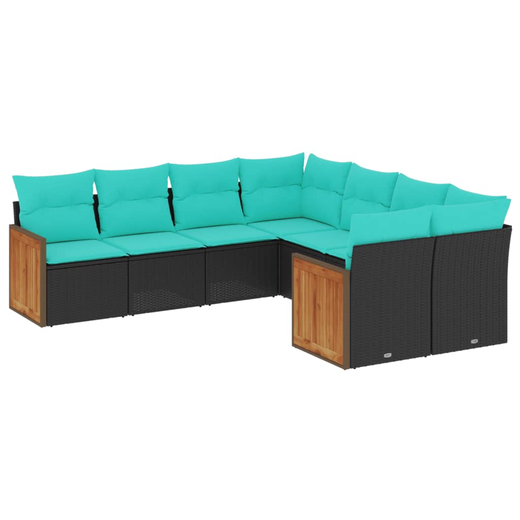 8-delige tuinbankset met kussens, zwart polyrotan is nu te koop bij PeponiXL, paradijselijk wonen!